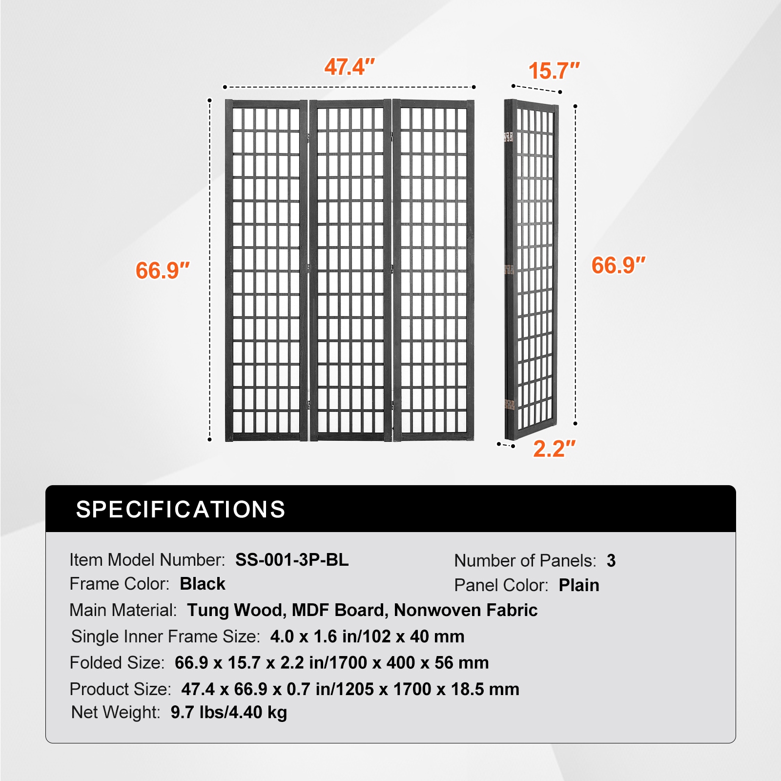 Japanese 3 Panel Wooden Room Divider Folding Privacy Screen_voghion.com